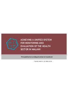 April 2016: Achieving a Unified System for M&E of the Health Sector in Malawi