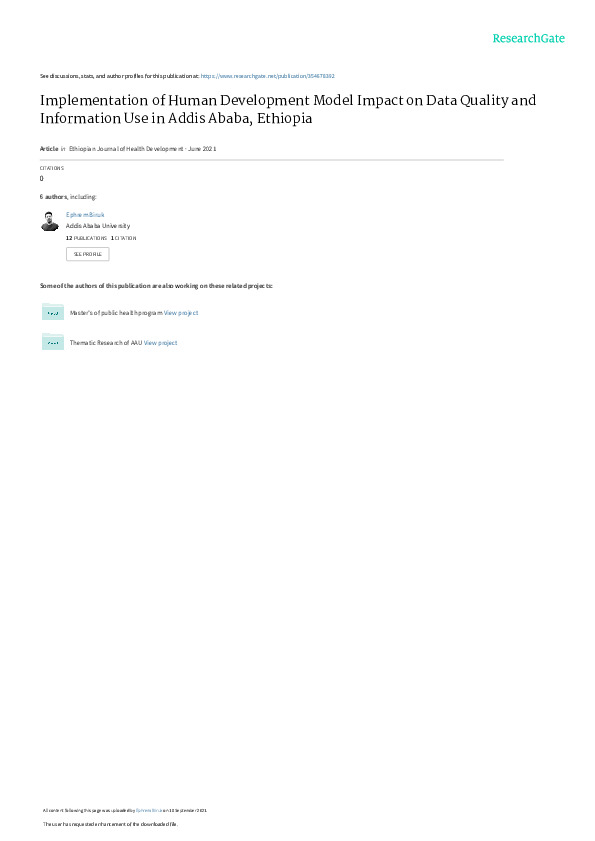 Implementation of Human Development Model Impact on Data Quality and Information Use in Addis Ababa, Ethiopia, 2021