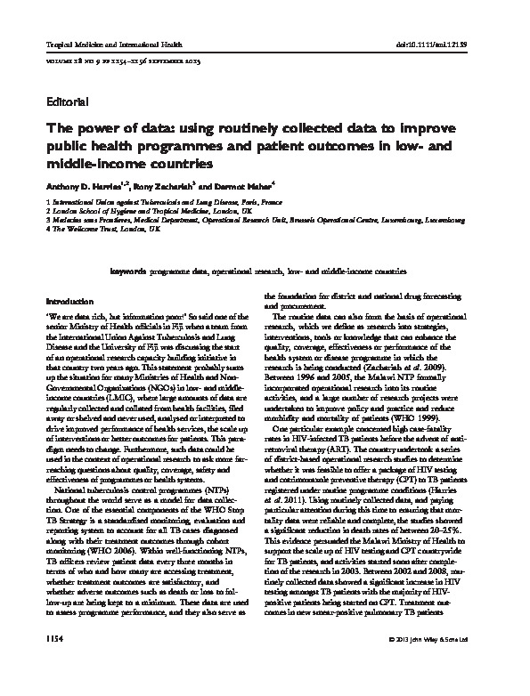The power of data: using routinely collected data to improve public health programmes and patient outcomes in low- and middle-income countries