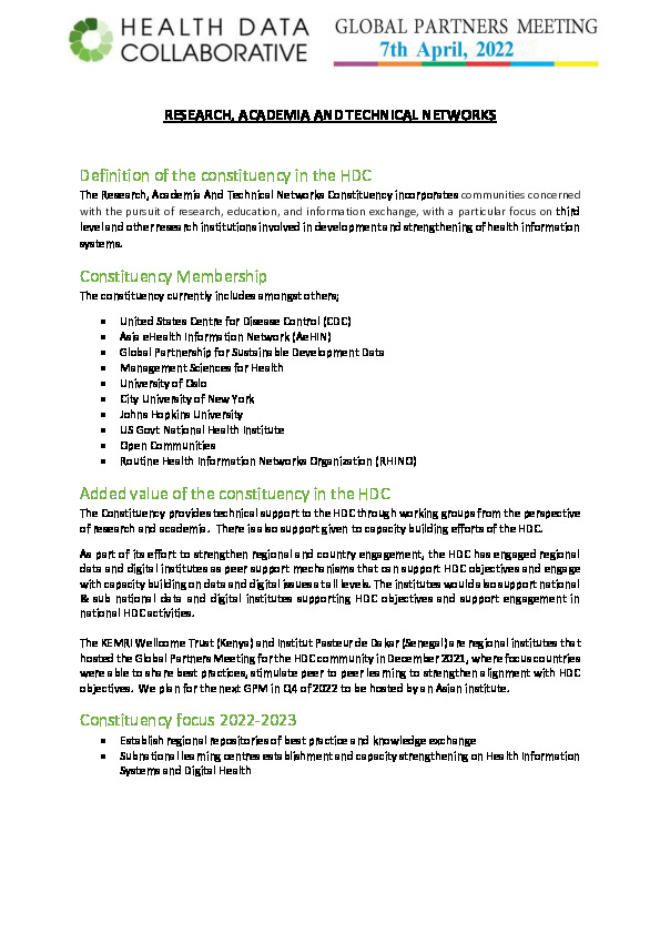 Research, Academia and Technical Networks