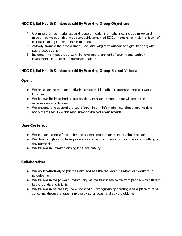 DH&I Workgroup - Objectives and Values