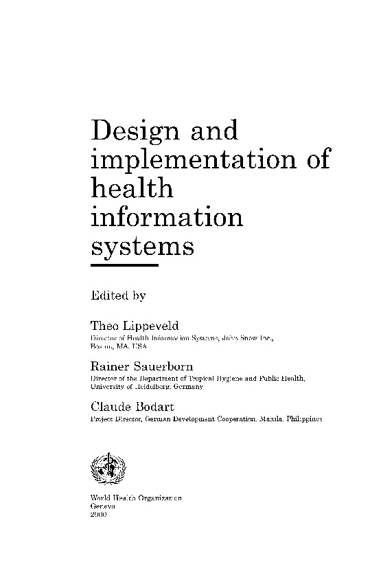 Design and implementation of health information systems, 2000