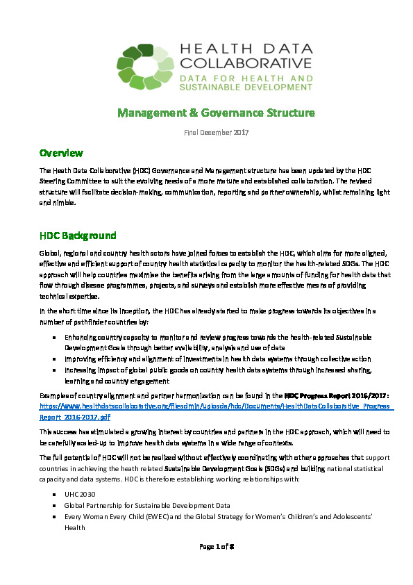 HDC Management and Governance Structure