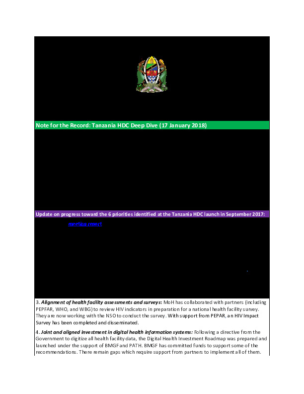 Tanzania HDC Deep Dive January 2018