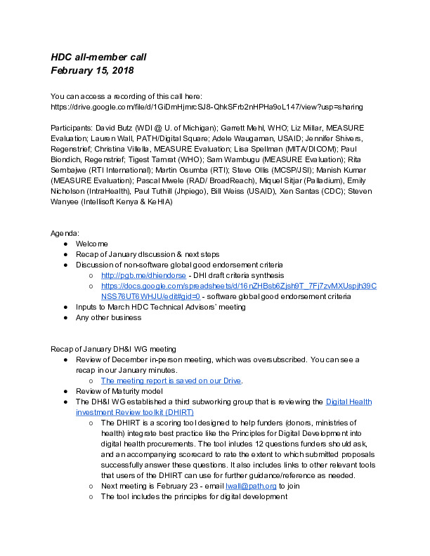 DH&I February 2018 Meeting Minutes