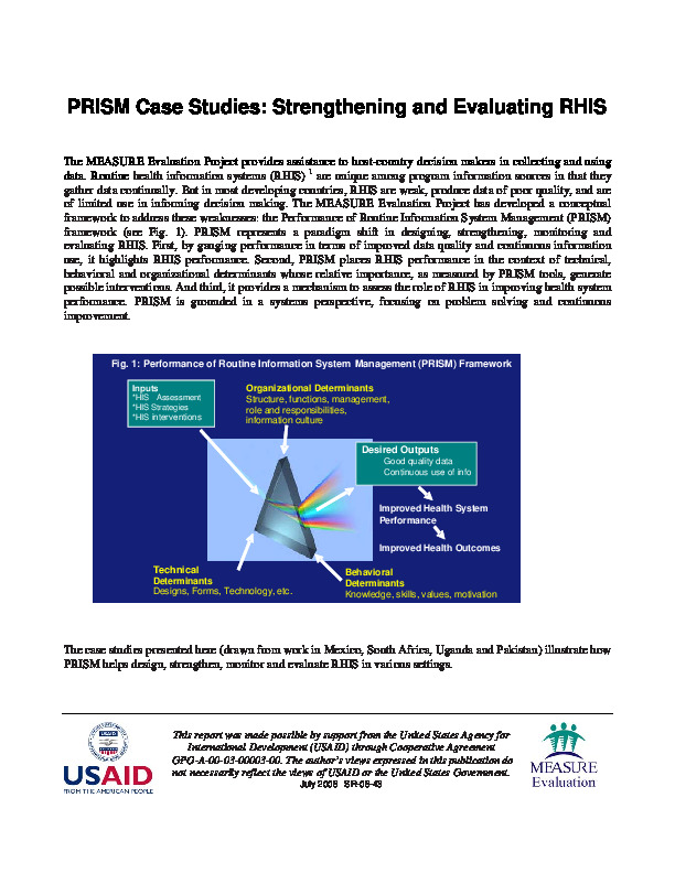 PRISM Case Studies: Strengthening and Evaluating RHIS