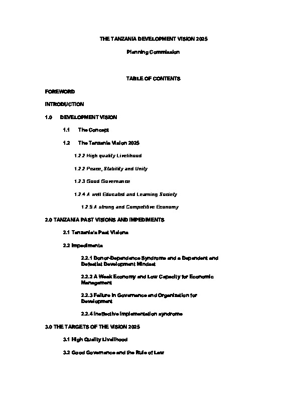 Tanzania Development Vision 2025