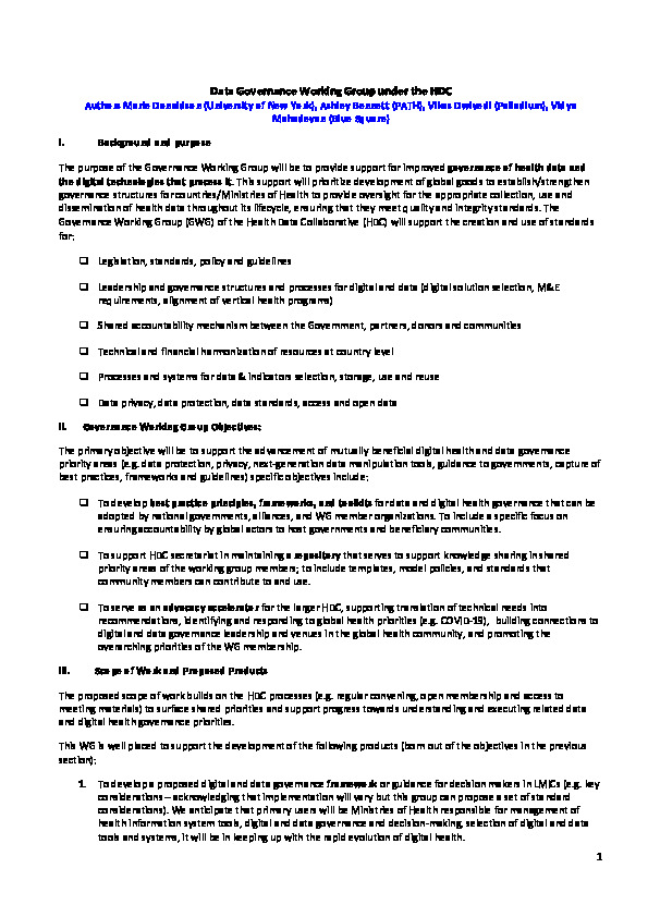 Data Governance Working Group under the HDC