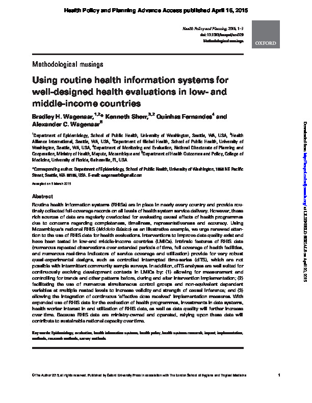 Using routine health information systems for well-designed health evaluations in low- and middle-income countries
