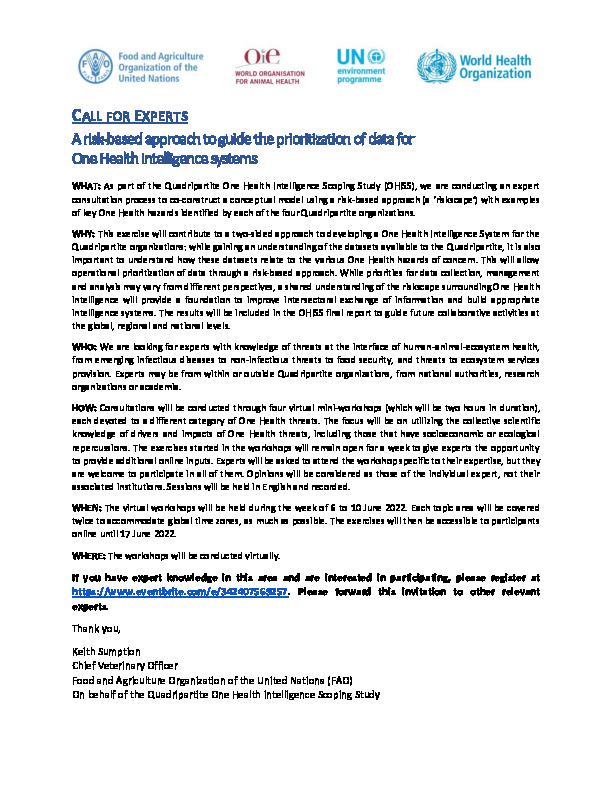 Call for Experts: A risk-based approach to guide the prioritization of data for One Health intelligence systems