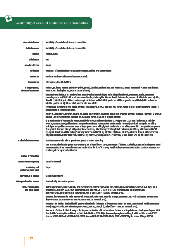 Availability of essential medicines and commodities