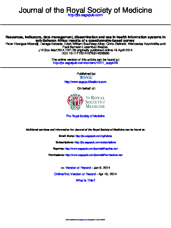 Resources, indicators, data management, dissemination and use in health information systems in sub-Saharan Africa: results of a questionnaire-based survey