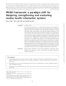 PRISM framework: a paradigm shift for designing, strengthening and evaluating routine health information systems, 2009