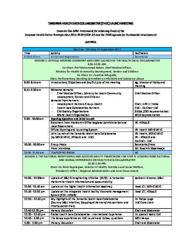 Tanzania Health Data Collaborative Launch Final Agenda