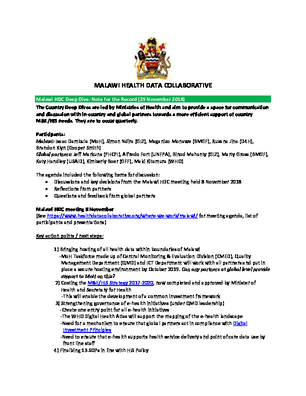 Malawi HDC Deep Dive Call November 2018