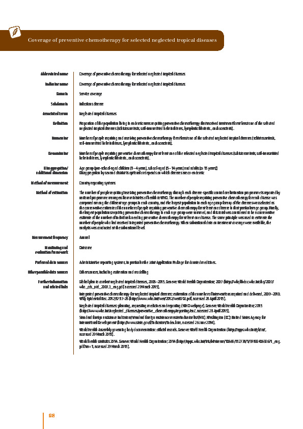 Coverage of preventive chemotherapy for selected neglected tropical diseases