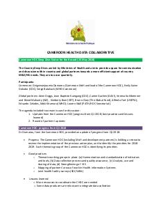 Cameroon HDC Deep Dive Call Notes - May 2018