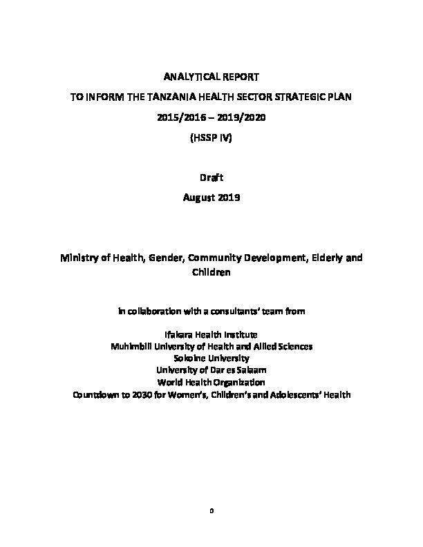 Analytical Report to Inform the Tanzania Health Sector Strategic Plan 2015/2016 – 2019/2020