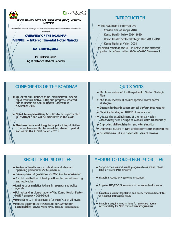 Kenya Health Data Collaborative Roadmap - Summary