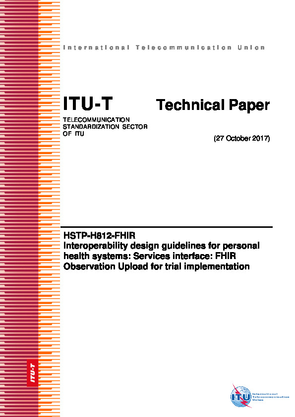 Interoperability design guidelines for personal health systems: Services interface: FHIR Observation Upload for trial implementation, 2017