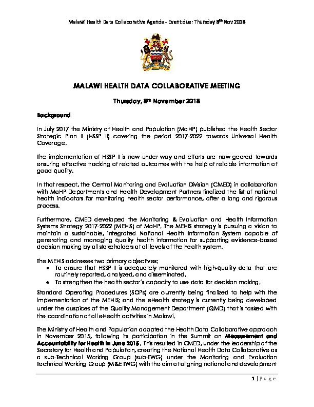 Malawi HDC meeting 2018 agenda