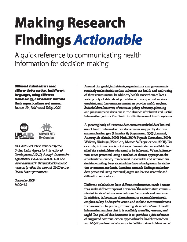 Making Research Findings Actionable