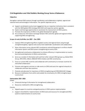 Civil Registration and Vital Statistics Working Group Terms of Reference