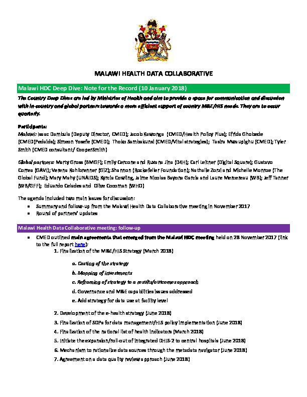Malawi HDC Deep Dive January 2018