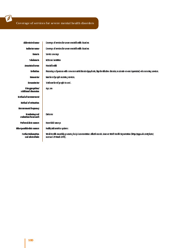 Coverage of services for severe mental health disorders