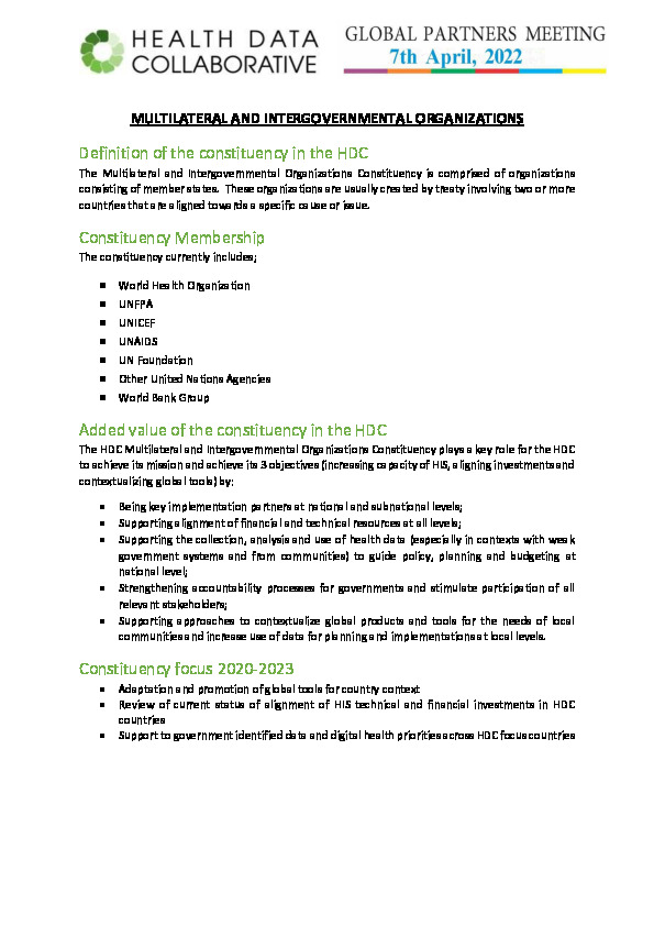 Multilateral and Intergovernmental Organisations