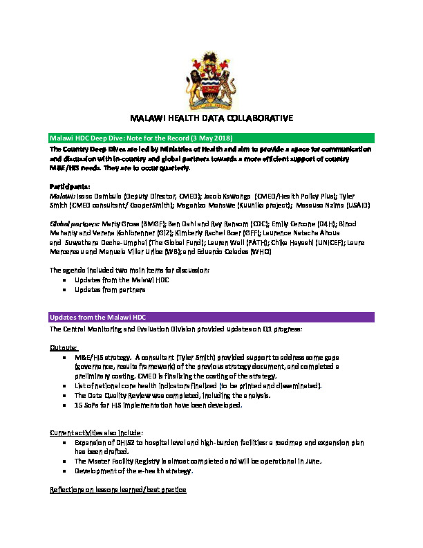 Malawi HDC Deep Dive May 2018