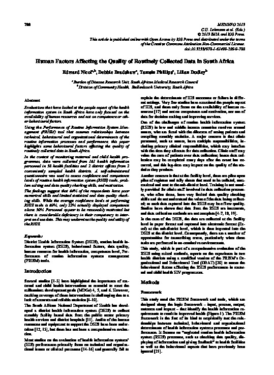 Human Factors Affecting the Quality of Routinely Collected Data in South Africa, 2013